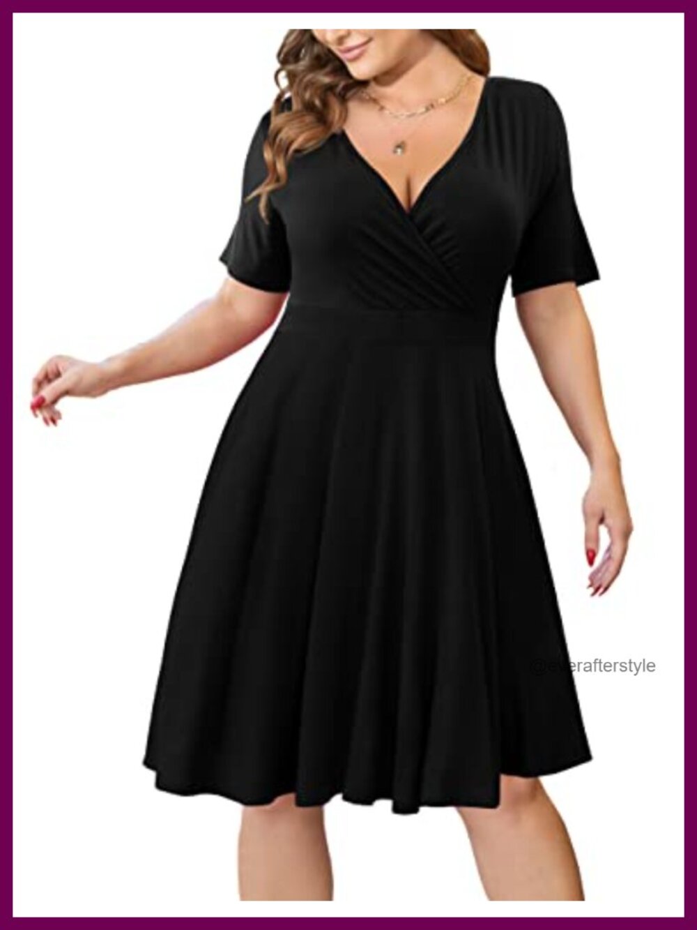 Plus Size Faux Wrap V-Neck Swing Midi Dress with Pockets